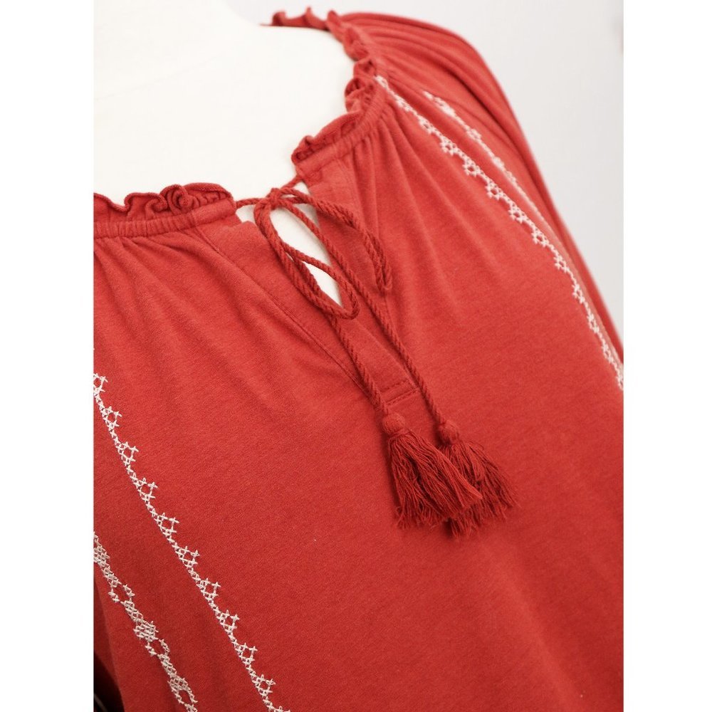 Garnet Hill Organic Cotton Tencel Blend Cross Stitch Embroidered Peasant Top M - Picture 10 of 14